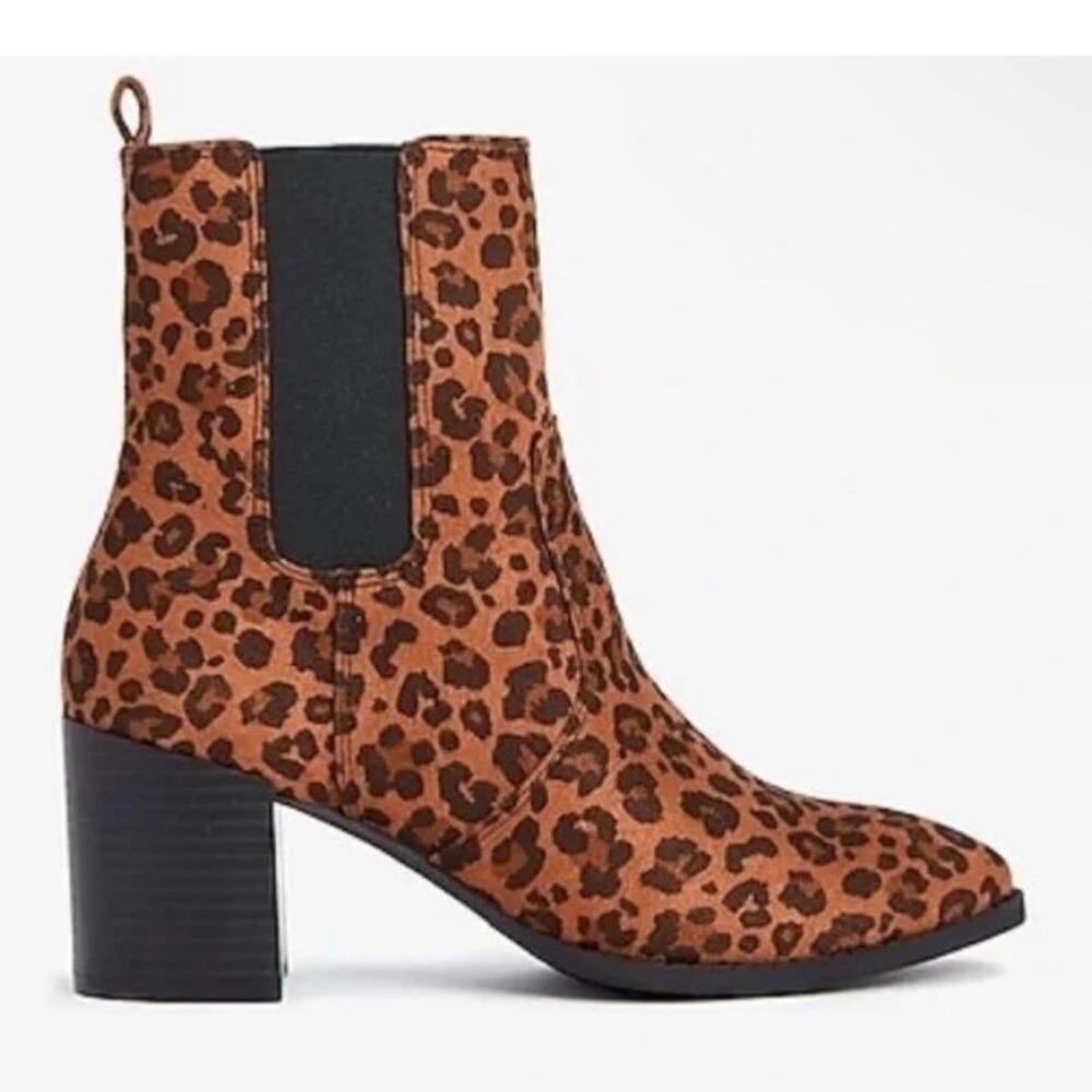EXPRESS Leopard Print Chelsea Bootie shoes brown tan block heels
